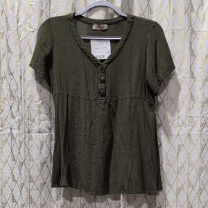Olive Green Button-Up Women's Top